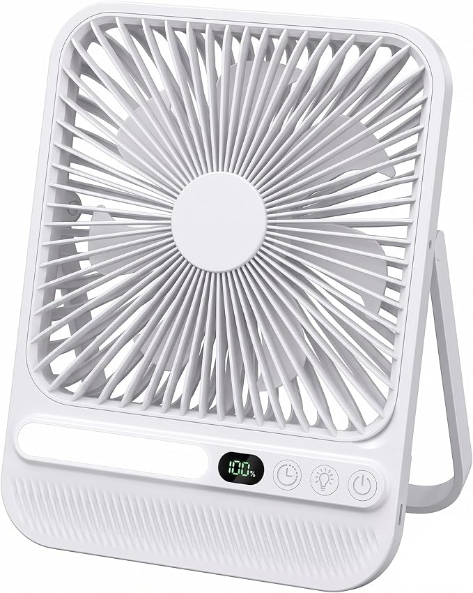 8000mAh 28hrs Portable Travel Fan with Timer&Light, Ultra-Thin,7in | <42dB quiet for sleeping,cruise approved,4 Speeds,3 Lighting Modes,LED Display,Battery Powered Fan for Travel Hotel Office by BIVBTP