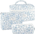 URSKYTOUS 3Pcs Makeup Bag Quilted Cosmetic Bag Set Bow Travel Large Makeup Pouch for Women Cute Portable Cotton Toiletry Bag Skincare Organizer Coquette Vintage Travel Essential by URSKYTOUS