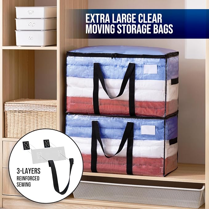 TAILI 6 Pack Clear Extra Large Moving Bags,Storage Bag with Visible Window | 93L Heavy Duty Totes For Storage,Wrap Around Handles,Alternative to Moving Boxes, College Dorm,Perfect for Moving - Image 2