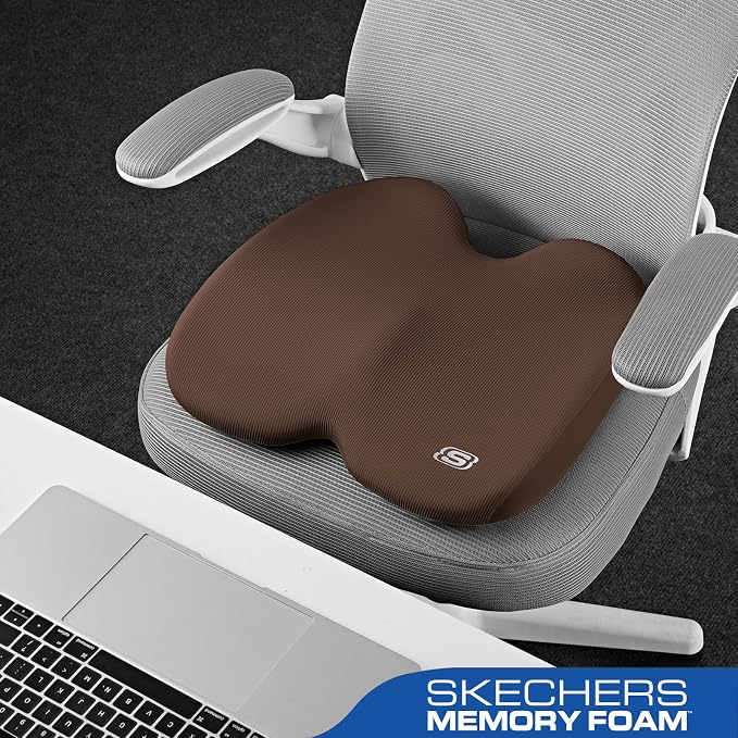 Skechers Seat Cushion, Ergonomic Memory Foam Cushion for Long Sitting Hours on Office & Home Chair, Car Seat Cushion for Sciatica, Coccyx Cushion,Brown - Image 4