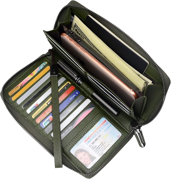 Bveyzi Women RFID Blocking Wallet Leather Zip Around Phone Clutch Large Capacity Ladies Travel Purse Wristlet - Image 3