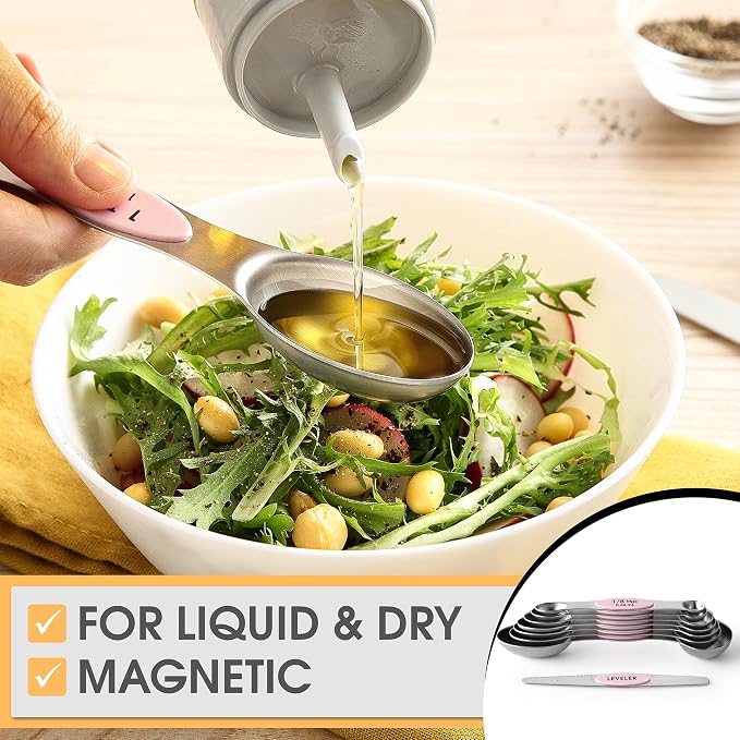Spring Chef Stainless Steel 8 Magnetic Measuring Spoons Set, Pink Lemonade | Dual Sided Metal Teaspoon & Tablespoon Measuring Spoons with Leveler for Dry & Liquid Ingredients, Fits in Kitchen Spice Jars - Image 6