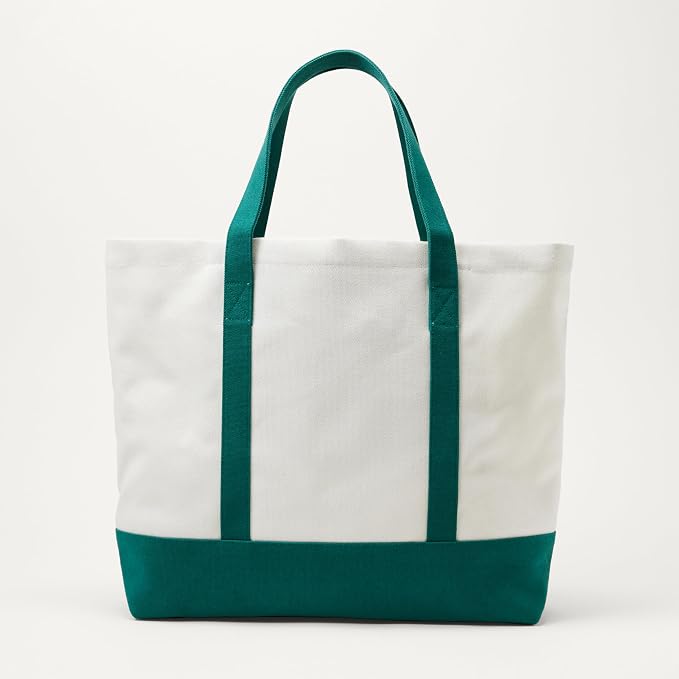 Amazon Essentials Unisex Adults' Large Heavy Duty Canvas Beach Tote Bag, Natural/Green, One Size - Image 5