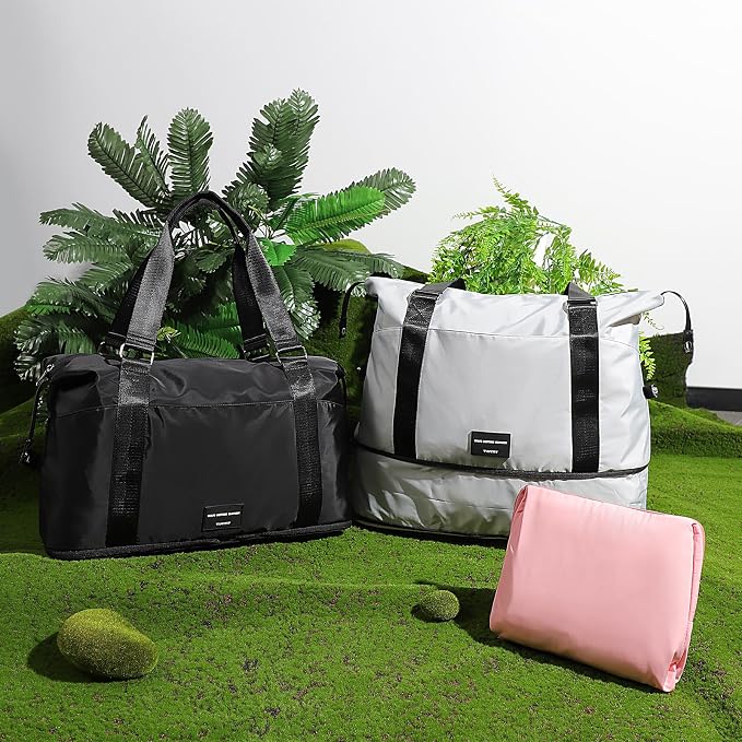 TINYAT Foldable Travel Duffle Bag Expandable Personal Item Travel Bag,32L | Expandable Gym Bag for Women Weekender Carry On Overnight Tote Large Capacity Portable Luggage Bag - Image 2
