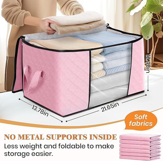 10 Pack Storage Bags for Clothes Blanket Storage Bins with Lids | Foldable Closet Organizers with Zippers,Window and Handles,Fabric Storage Bins for Sweater,Comforter,Bedding,Dorm essentials - Image 2