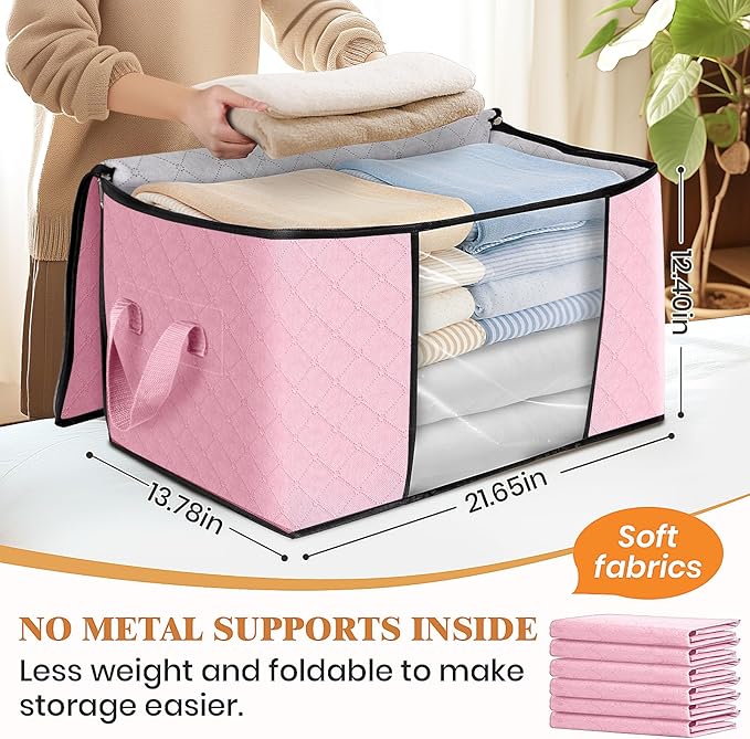 3 Pack Storage Bags for Clothes Blanket Storage Bins with Lids | Foldable Closet Organizers with Zippers,Window and Handles,Fabric Storage Bins for Sweater,Comforter,Bedding,Dorm essentials - Image 2