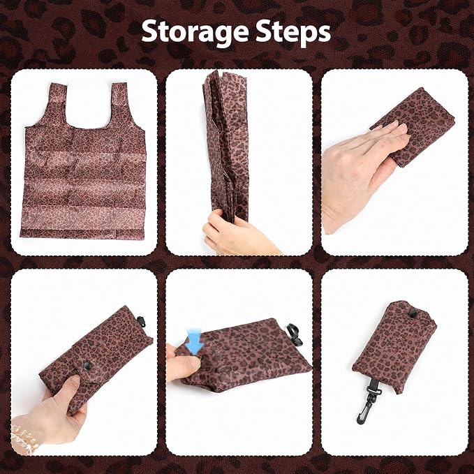 1 Pack Reusable Shopping Bag, Foldable Grocery Bag, Leopard Print | Large Capacity, Washable, Grocery Tote, Utility Travel Shoulder Bag - Image 7