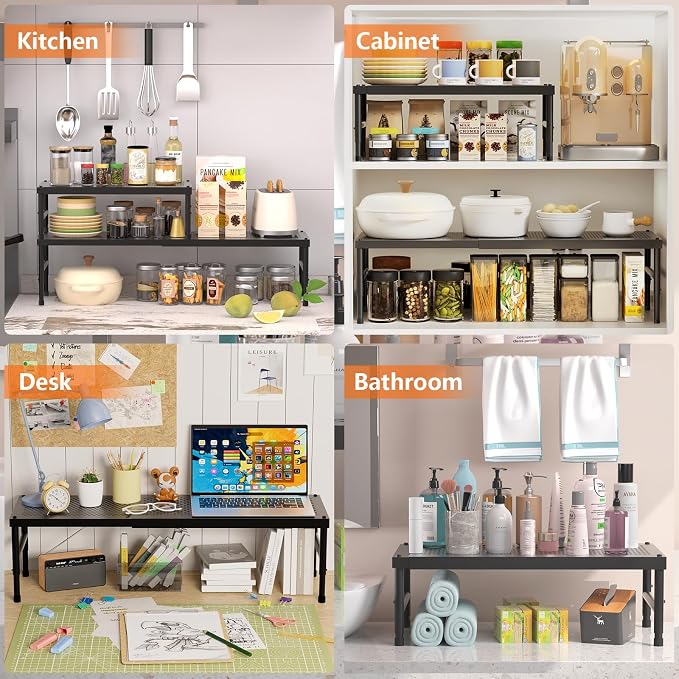 HI NINGER Expandable adjustable stackable kitchen organizer,Spice Racks,Counter Shelf for Cabinets,Small Cupboard Organizers,Heavy Duty Metal Pantry Storage Shelves Racks for kitchen,cabinet - Image 9