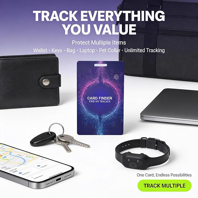 Wallet Tracker Card， Tracking Card for Luggage Tags, Rechargeable Thin GPS Smart Finder for Luggage Tag,Passports and More Phone Finder(iOS Only) (Purple) - Image 7