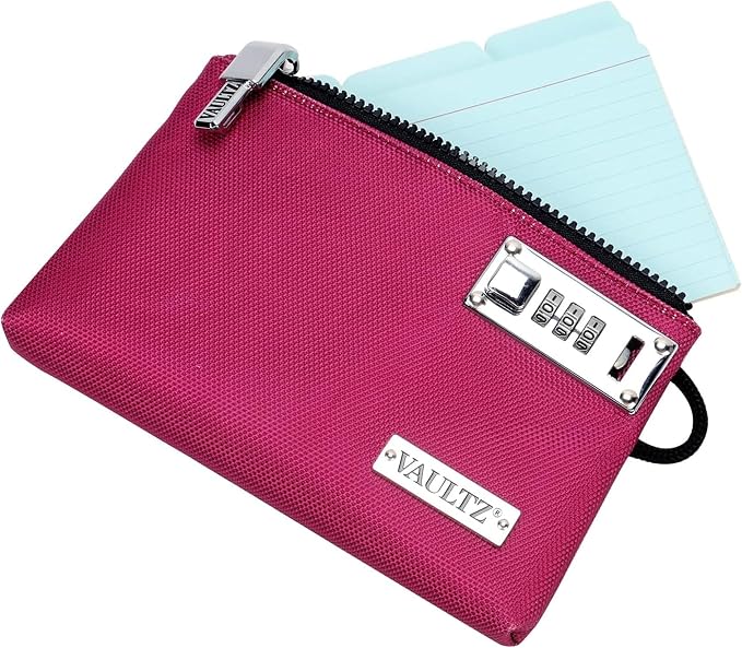 Vaultz Locking Accessories Pouch, 7 x 10 Inches, Berry Color | Zippered pouch secures cash and small accessories, portable 7 x 10 inch size, ideal for travel, bank or everyday storage use - Image 2