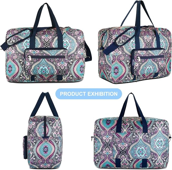 F.FETIVIN Weekender Carry On Bag Travel Duffle Medium Overnight Bag for Women(Green Floral) - Image 5