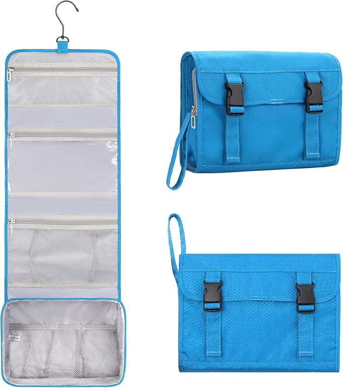 Relavel Travel Hanging Toiletry Bag for Women Men with Hanging Hook, Blue | Large Cosmetic Bags with Compartments, Water-resistant Travel Organizer for Accessories, Shampoo, Full Sized Container by Relavel