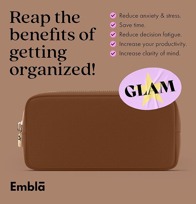 Embla Makeup Bag Travel Cosmetics Pouch and Toiletry Bag, Nylon Zipper Pouch Purse, Cute Make Up Organizer Storage Tote for Women Girls, Waterproof Travel Skincare Case, Small Makeup Bags, Chocolate - Image 5