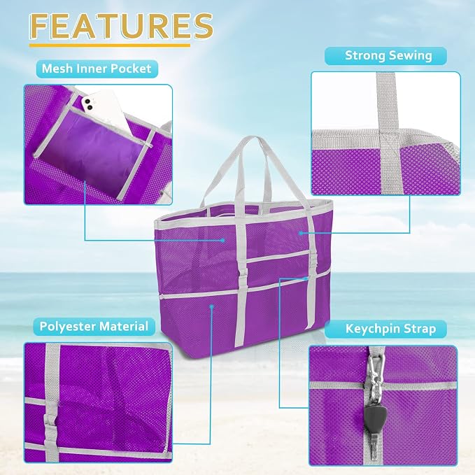 SRISE Mesh Beach Bag - Large Beach Tote Bag for Family Beach Bag for Toys & Vacation Essentials - Image 5