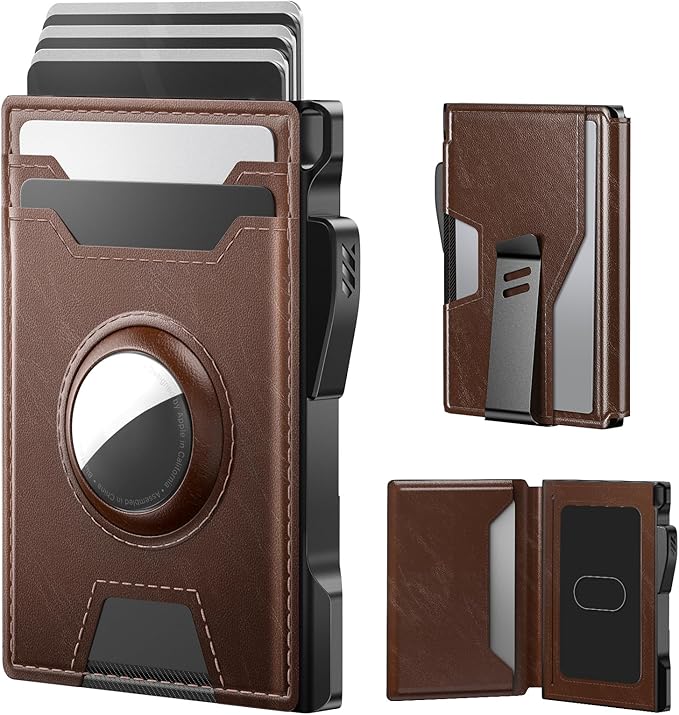 typecase AirTag Wallet for Men: Compatible with Apple AirTag (1st & 2nd Generation), RFID Blocking, Genuine Leather, Slim & Minimalist Design,13 Cards Capacitiy | ID Window | Money Clip (Brown) by typecase