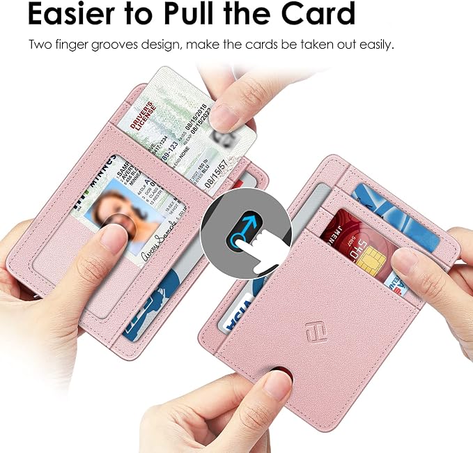 FINTIE Slim Front Pocket Wallet, RFID Blocking Credit Card Holder | Minimalist Card Cases with ID Window for Men Women, Rose Gold - Image 3