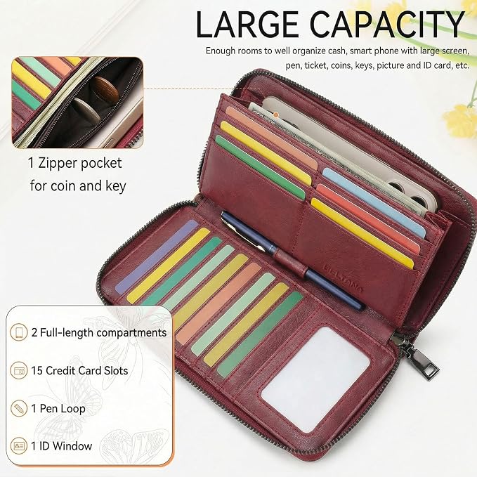 BELTANA Womens Wallet RFID Wallet Women with Passport Holder Butterfly Vegan Leather Multi Card Slots Wallets Large Capacity Wristlet Travel Purse for Women (Red) - Image 4