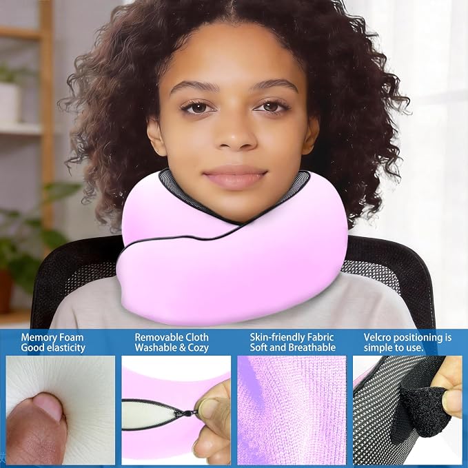 Neck Pillow for Airplane Travel, Comfortable Travel Neck Pillow for Long Flights, Ergonomic Airplane Pillow for Sleeping (Pink, J10) - Image 2