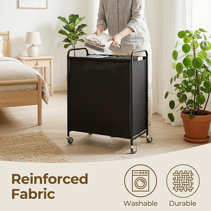 GRANNY SAYS 2 Section Laundry Sorter, 130L Large Hamper Basket with Wheels | Divided Black Hamper Cart, Rolling Organizer for Bedroom, Bathroom - Image 4