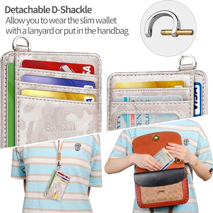 Slim Minimalist Front Pocket Wallet, RFID Blocking Credit Card Holder Wallet with Detachable D-Shackle for Men Women - Image 3