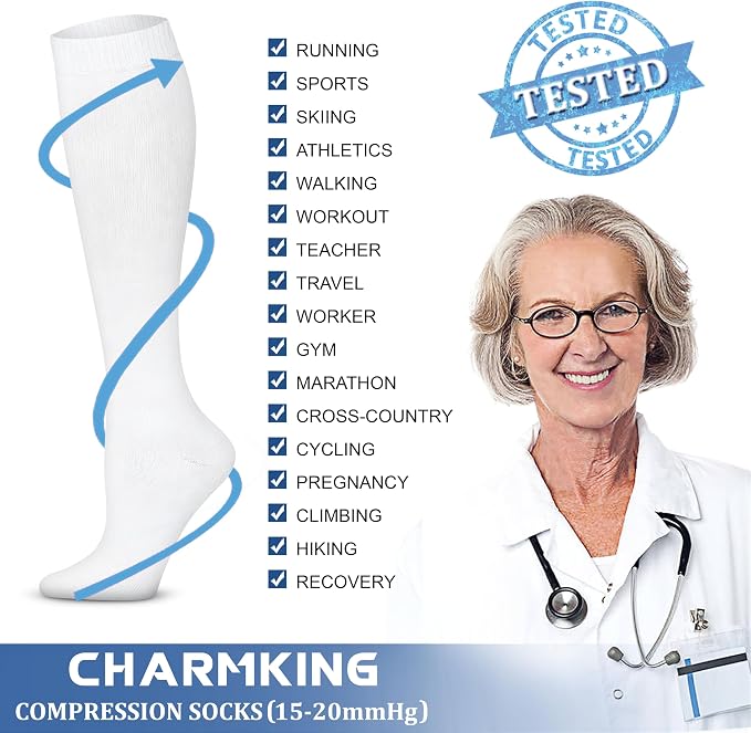 CHARMKING Compression Socks for Women & Men Circulation (3 Pairs) 15-20 mmHg is Best Support for Athletic Running Cycling - Image 5