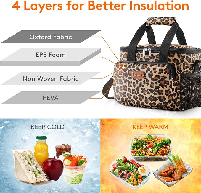 Lifewit Medium Lunch Bag, Insulated Lunch Box, Soft Cooler Cooling Tote for Adult Men Women, Leopard 12-Can (9L) - Image 3