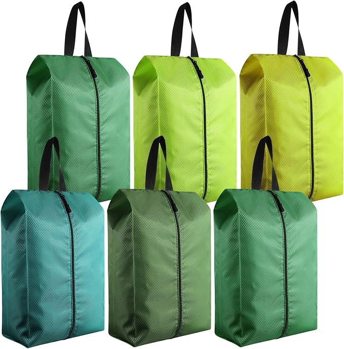 6 Pcs Travel Shoe Bags with Zipper Nylon Portable Waterproof Suitcase Shoe Organizer Packing for Golf(L,Green) by Bulyoou