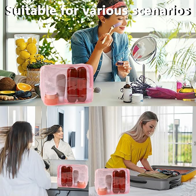 Waterproof PVC Makeup Bag - Leakproof Cosmetic Organizer for Travel Toiletry Storage 9.84×7.09×2.36 Inch for Women & Men (Pale pink) - Image 6