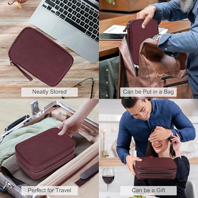 FYY Electronic Organizer, Travel Tech Pouch Bag, Large, Wine Red | Wrist Strap, Waterproof, Double Layers Portable Electronics Travel Carrying Case for Cord, Charger, Daily Business Trips Use - Image 7