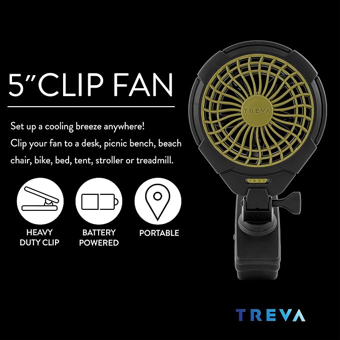 O2COOL Treva 5 in Battery Powered Clip Fan with Clamp 2-Pack | Yes - Image 3