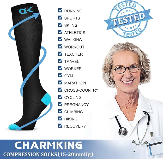 CHARMKING Compression Socks for Women & Men Circulation (3 Pairs) 15-20 mmHg is Best Support for Athletic Running Cycling - Image 6