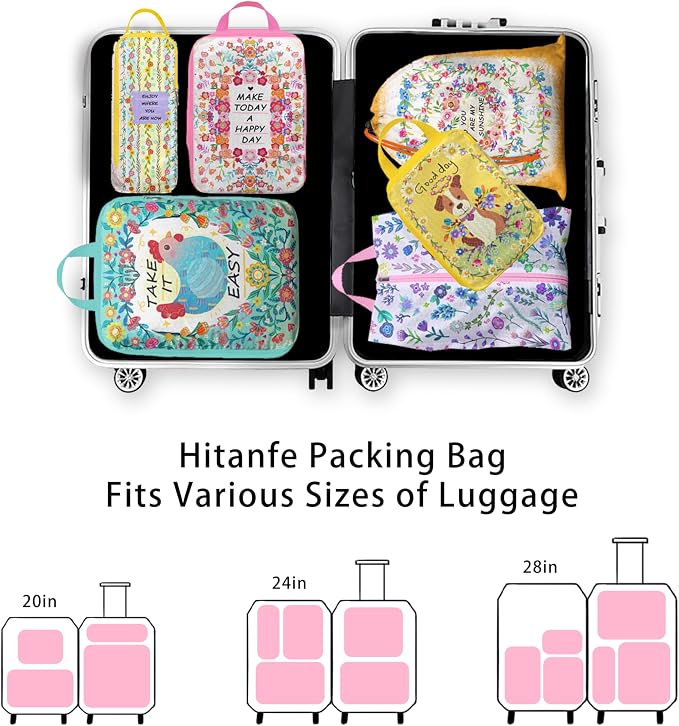 6 Pcs Compression Packing Cubes for Travel, Waterproof Luggage Organizer Washable Storage Bags Set - Packaging Cubes for Backpack Travel and Carry-Ons - Image 5