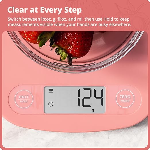 Greater Goods Food Scale, Slim & Compact Build, 1g Precision (Coral Pink) | Digital Kitchen Scale for Cooking, Meal Prep & Portion Control, Tare, Auto Shut-Off, g/oz/lb/ml Conversion & Calorie Tracking - Image 7