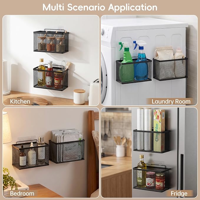 Adhesive Cabinet Door Organizer, 2 Pack Metal Baskets for Kitchen | No-Drill Wall Mounted, Holds Up to 8.8 lbs, for Pantry, Under Sink, Laundry Room & Bathroom Space Saving Storage Caddy - Image 5