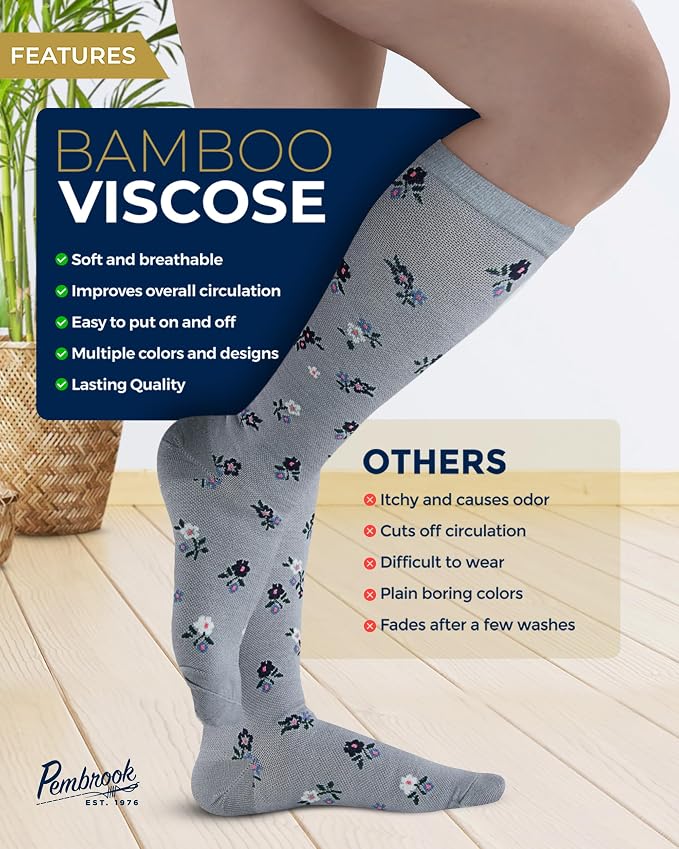Pembrook® Bamboo Viscose Light Compression Socks - 3 Pairs | 8-15 mmhg Compression Socks | Knee High Comfort Support Socks - Image 4