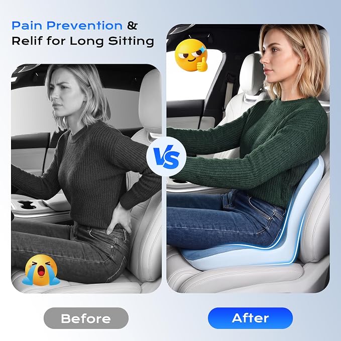 Coverado Car Seat Cushion and Lumbar Support Pillow One Piece, Memory Foam Ergonomic Back Support Driving Seat Cushion for Back Pain, Non-Slip Washable Cushion for Car, Driver, Office - Image 4