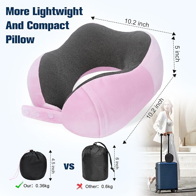 Cirorld Neck Pillow for Traveling, Travel Pillows for Airplanes,100% Pure Memory Foam Travel Neck Pillow, Adjustable Flight Pillow, Portable Plane Accessories with Eye Mask, Earplugs, Carry Bag - Image 3