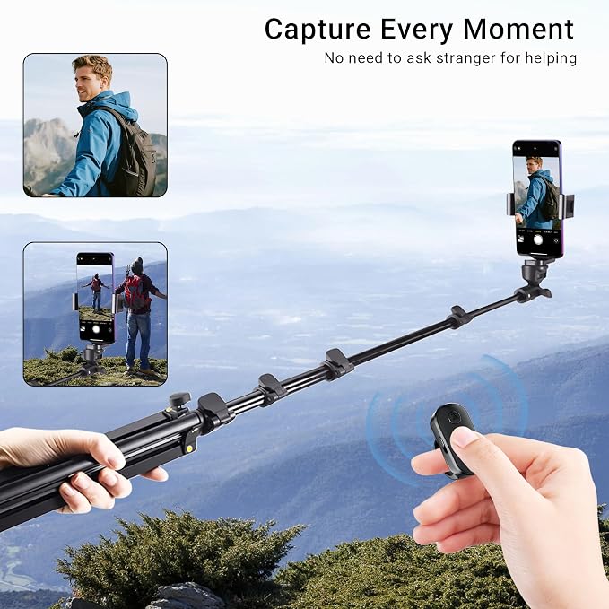 Phone Tripod Stand with Remote Zoom for Video Recording, Vlog Metal Selfie Stick Tripod for iPhone with Wireless Camera Shutter, Travel Extendable Phone Holder - Image 3