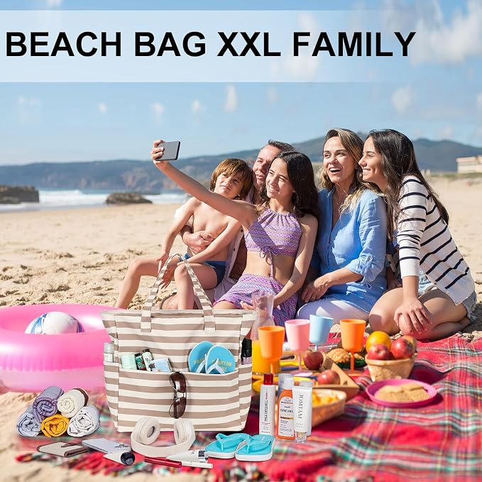 LEDAOU Large Beach Bag for Women, Waterproof Sandproof Tote Bag with Zipper | 36L Pool and Swim bag with Zipper, Wet/Dry pocket and 7 Pockets for Beach Days, Cruises, Vacations and Family travel - Image 2