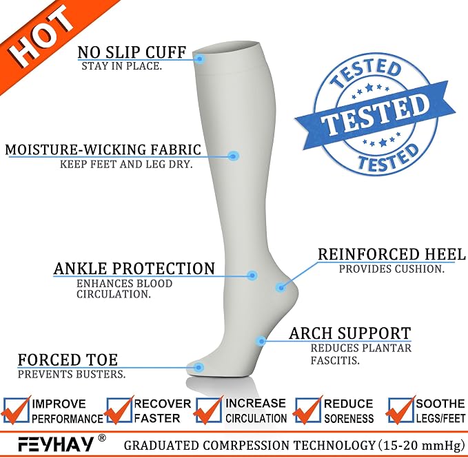 FEYHAY Copper Compression Socks (8 Pairs) 15-20 mmHg Circulation is Best Athletic & Daily for Men & Women, Running, Climbing - Image 4