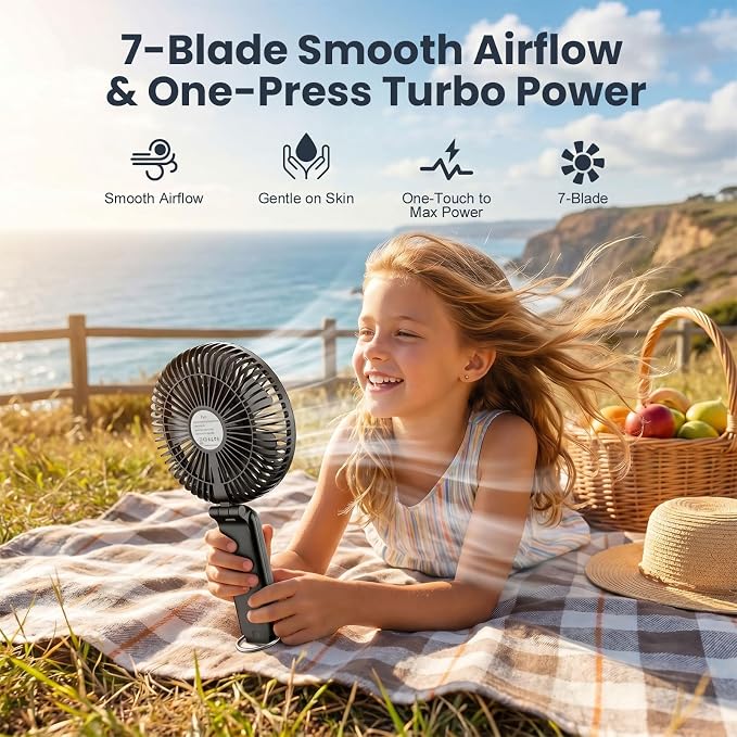 Portable Handheld Fan, 10000mAh Rechargeable 6-Inch Personal Fan for Travel | Ultra Quiet Foldable Desk Fan, 5-Speed Battery Operated Fan with Up to 40H Runtime and Digital Display for Travel and Makeup - Image 8
