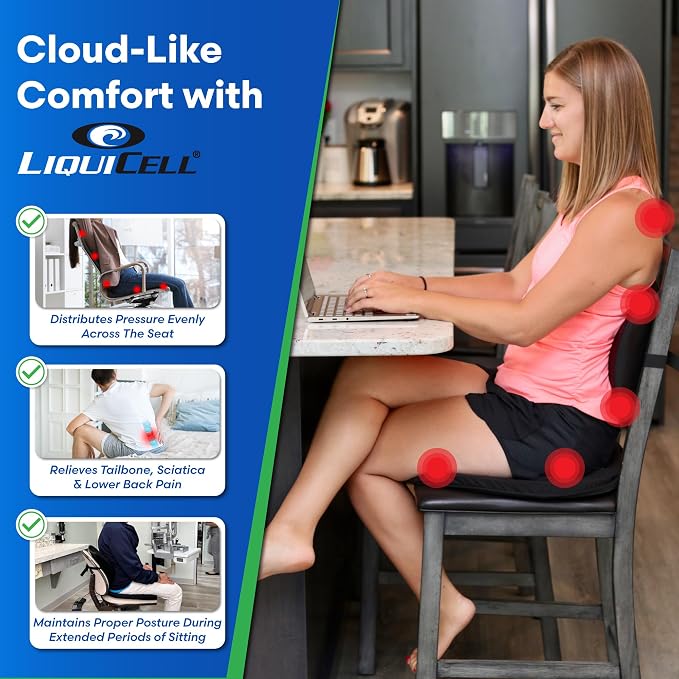 Original Seat Cushion - Liquicell Membrane Technology for Pressure Relief, Tailbone Pain, Sciatica, Hip & Lower Back Pain - Long Sitting on Car Seat, Office/Home Chair (18" W x 17" x 3") - Image 2