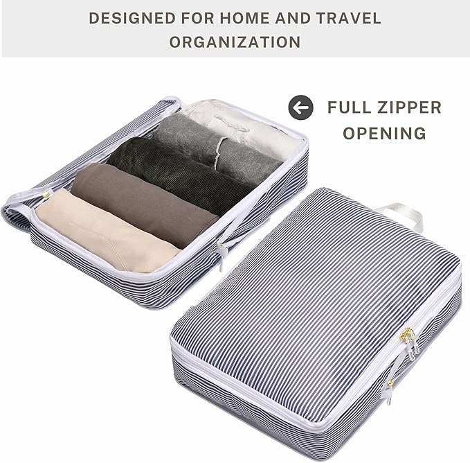 Extra Large Compression Packing Cubes for Checked Luggage, Lightweight Suitcase Organizers & Space Saver Bags - Travel Cubes for Packing - Travel Essentials - 2 Piece Set, X-Large - Grey Stripe - Image 5