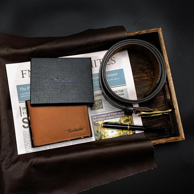 Travelambo Genuine Leather Wallet for Men with Gift Box - Handmade Bifold Stylish - Mens Wallets Rfid Blocking with 2 ID Windows - Image 8