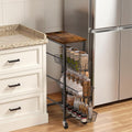 Slim Rolling Cart, 4-Tier Storage Cart, 9.1inch Narrow Kitchen Rolling Cart on Wheels for Small Space, Utility Cart Shelving Unit with Wooden Top and Metal Handle for Kitchen, Bathroom, Laundry Room by HONESTOUTFITTERS