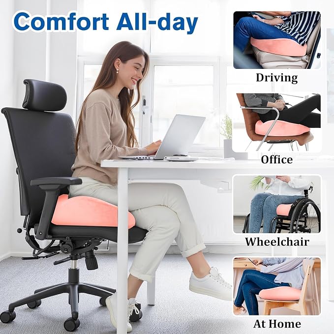 CushyOasis Seat Cushion, Gel Memory Foam Office Chair Cushions, (Pink) | Anti-Slip Back & Removable Cover, Ergonomic Tailbone Support Seat Cushion, Memory Foam Seat Cushion for Office - Image 6