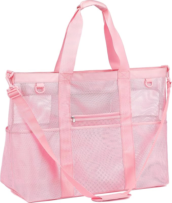 Fammart Mesh Beach Bag for Women, Large Beach Toy Pool Bag with Zipper Pocket, SandProof Cruise Essentials 2026 Family Travel by Fammart