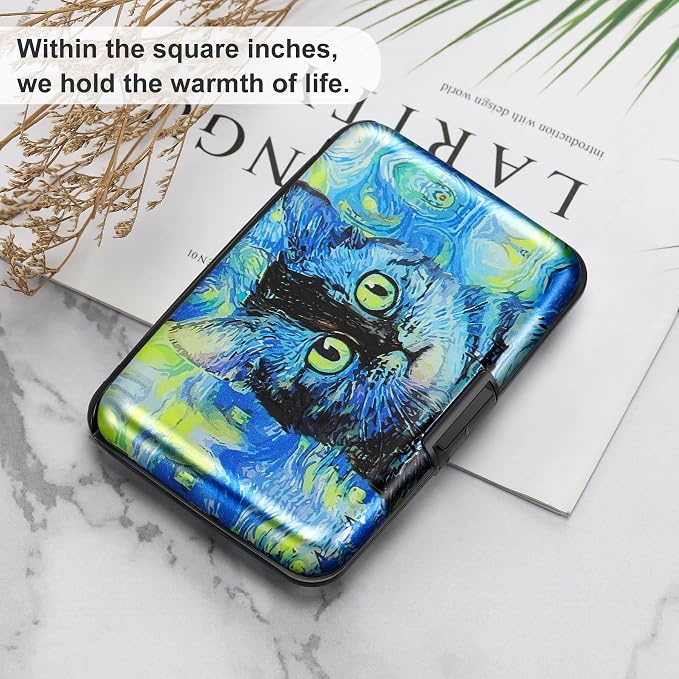 Mini RFID Aluminum Wallet Credit Cards Holder Business Card Case Metal ID Case for Men Women(Blue Cat) - Image 6
