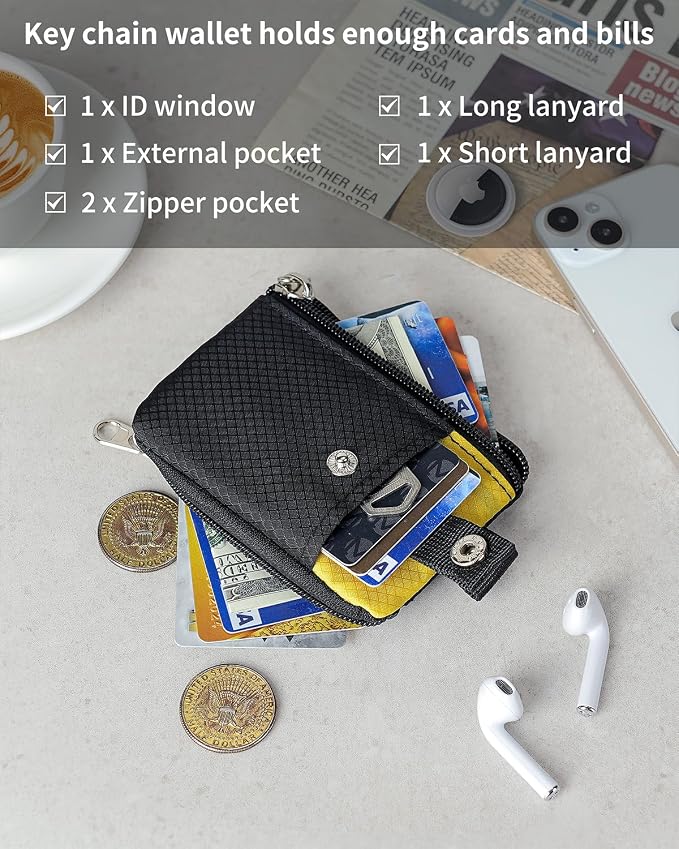 Artpaxy Minimalist Wallet For Mens Womens, Keychain RFID Blocking Zipper Small Wallet with ID Window 2 Lanyards,Water Resistant Travel Cash Card Coin Case Boys Girls - Image 5