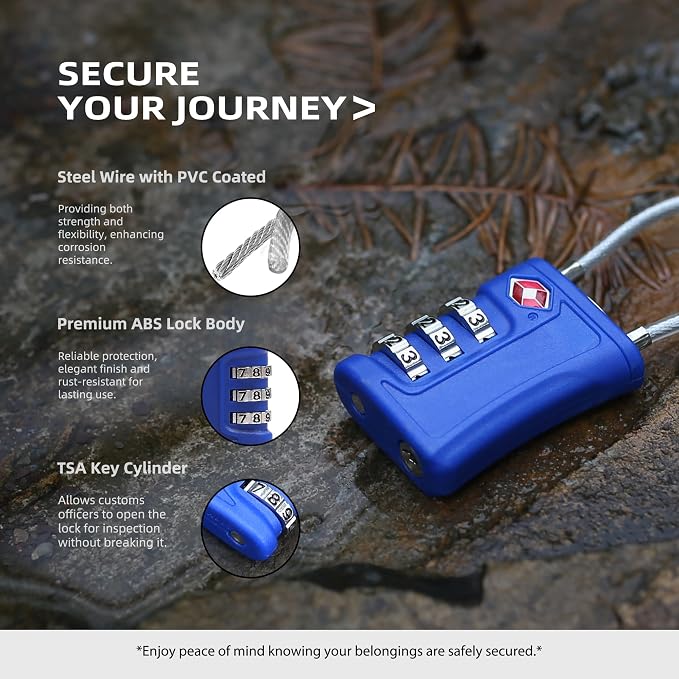 Luggage Locks TSA Approved 2 Pack, Small Padlock Combination, TSA Locks for Luggage, Travel Combo Padlock with Code, for Suitcase, Backpack Zipper, Locker, Gun Case (Black+Blue) - Image 4